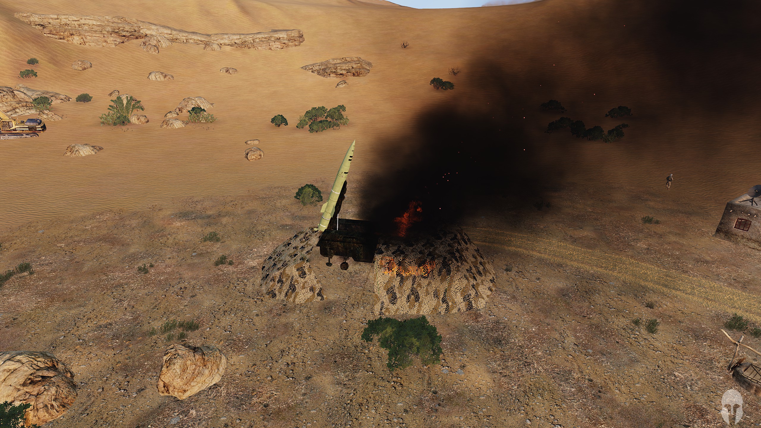 Screenshot from Operation Booster Ensign (2025-12-14) - Time to save the world again. The villans have themselves a SCUD (or was it a SCARAB?) missile loaded with all sorts of no good and we have to stop it from being launched. 

And for dessert, we bring seasonal cheer in the form of humanitarian rations, opposed by the most violent food critics known to man.